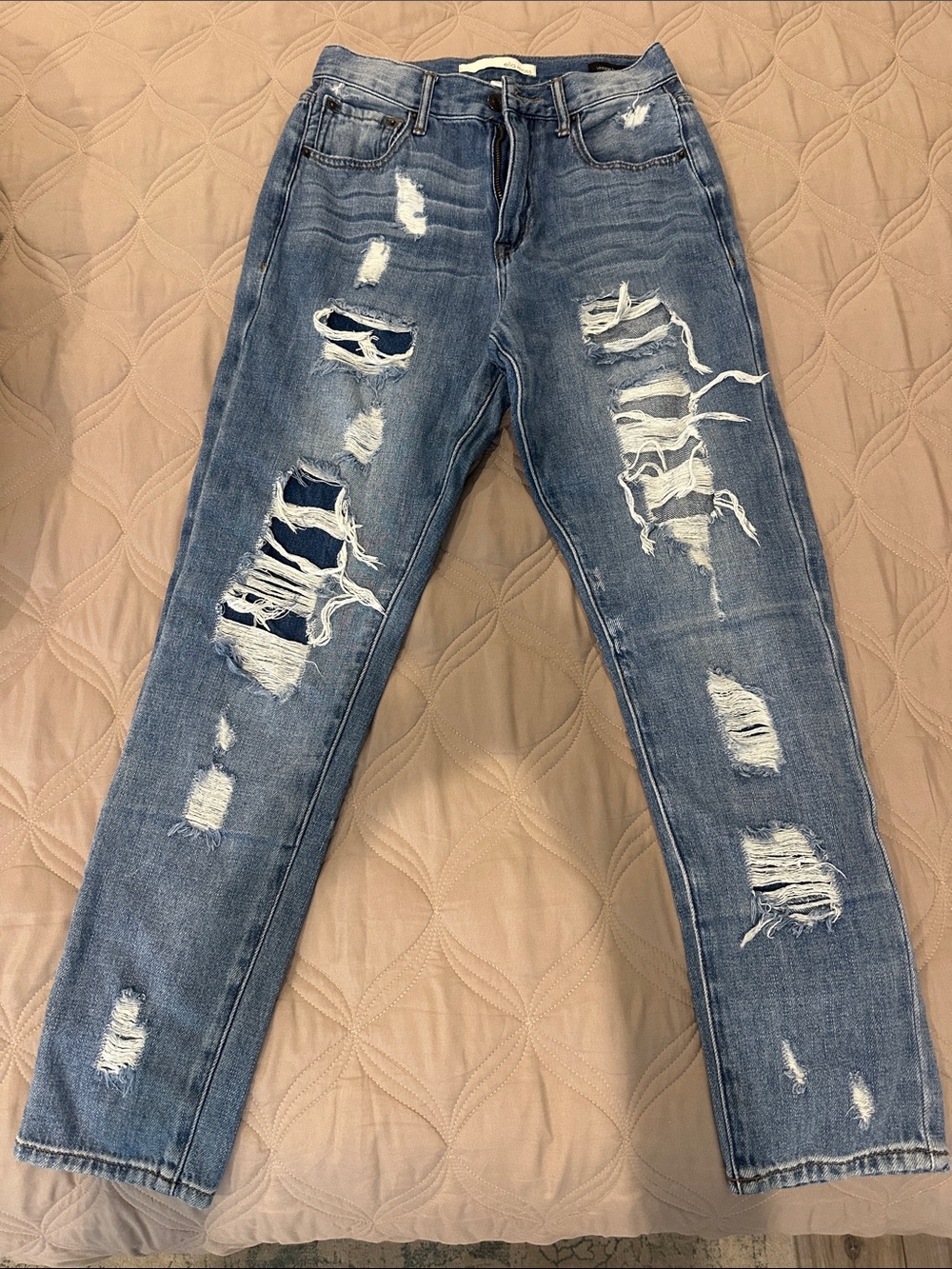 Ella Moss Vintage High Waist Distressed Straight Jeans 100% Cotton Size 25⁠